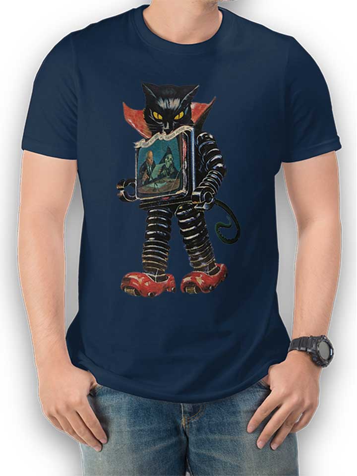 Robot Cat T-Shirt navy L