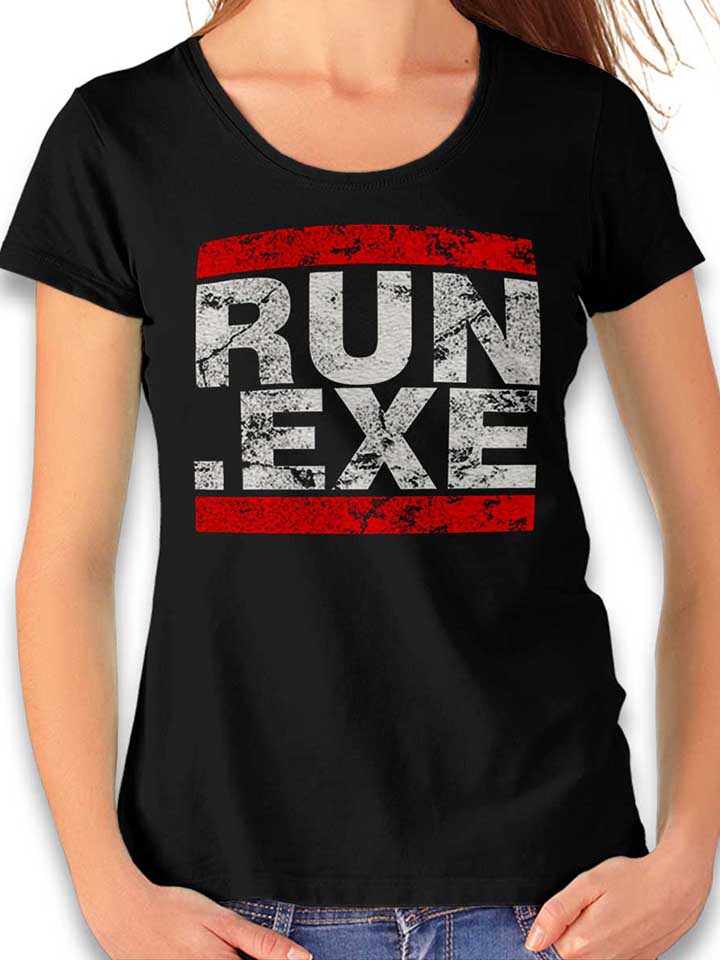 Run Exe Vintage Damen T-Shirt schwarz L