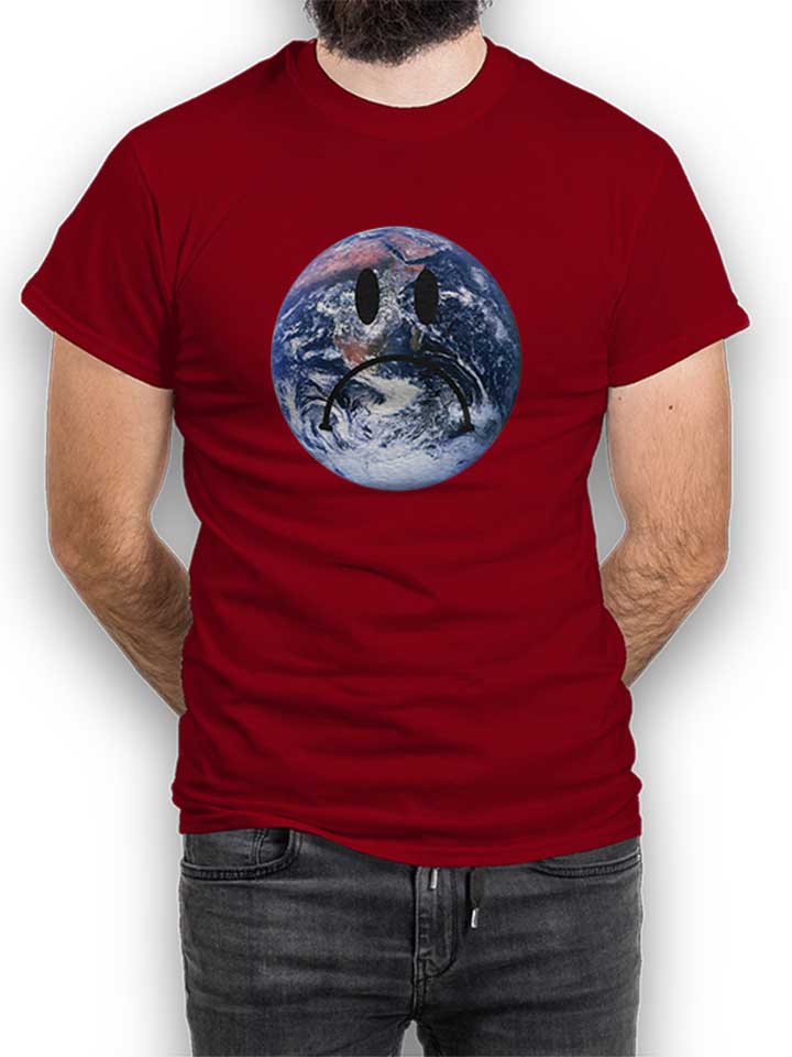 Sad Earth Smiley T-Shirt bordeaux L