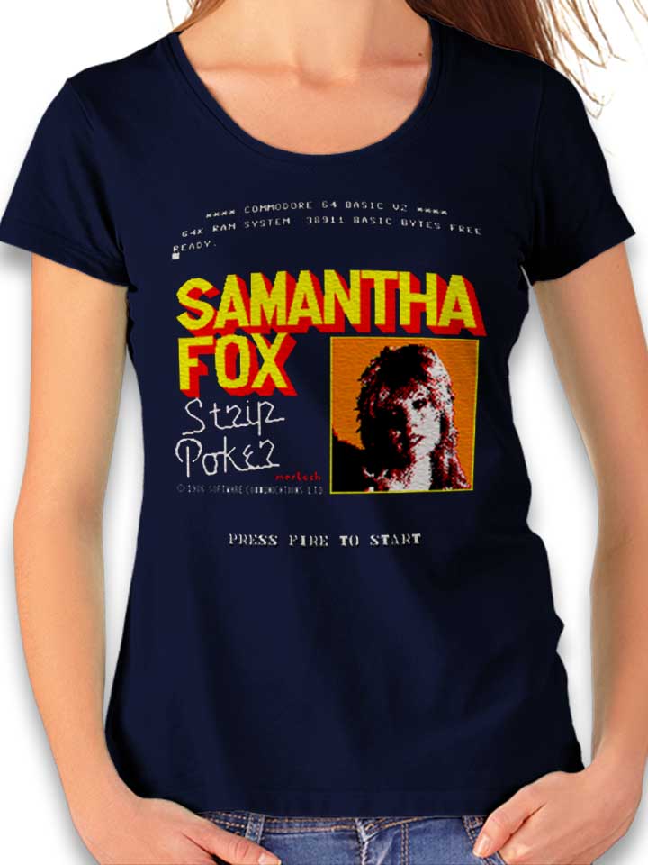 Samantha Fox Strip Poker T-Shirt Donna blu-oltemare L