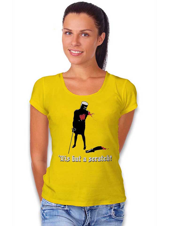 schwarzer-ritter-tis-but-a-scratch-damen-t-shirt gelb 2