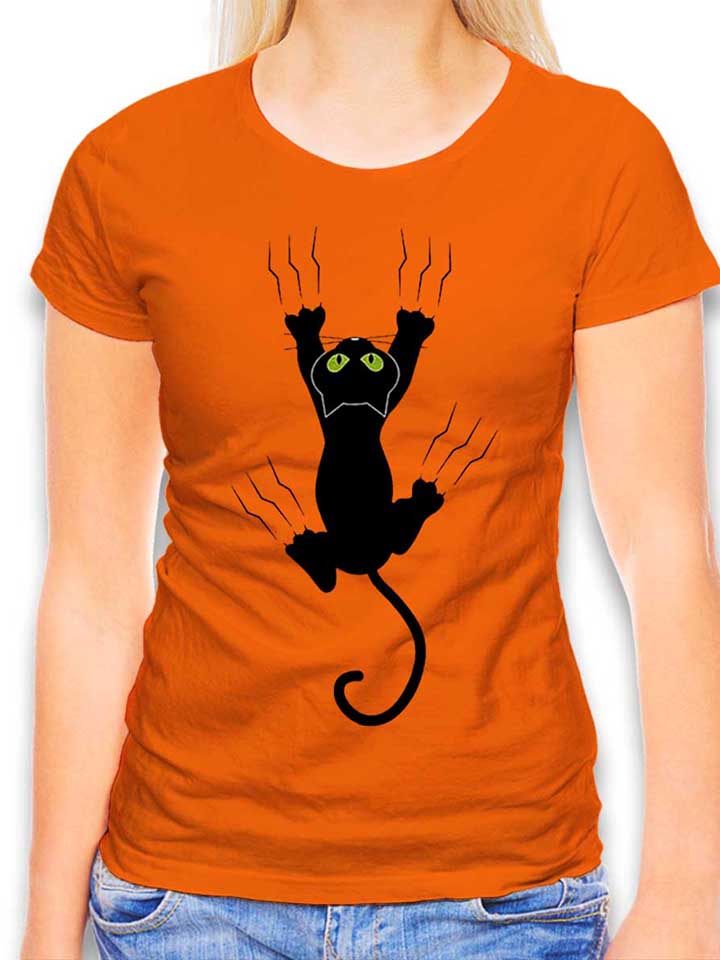Scratching Cat Damen T-Shirt orange L