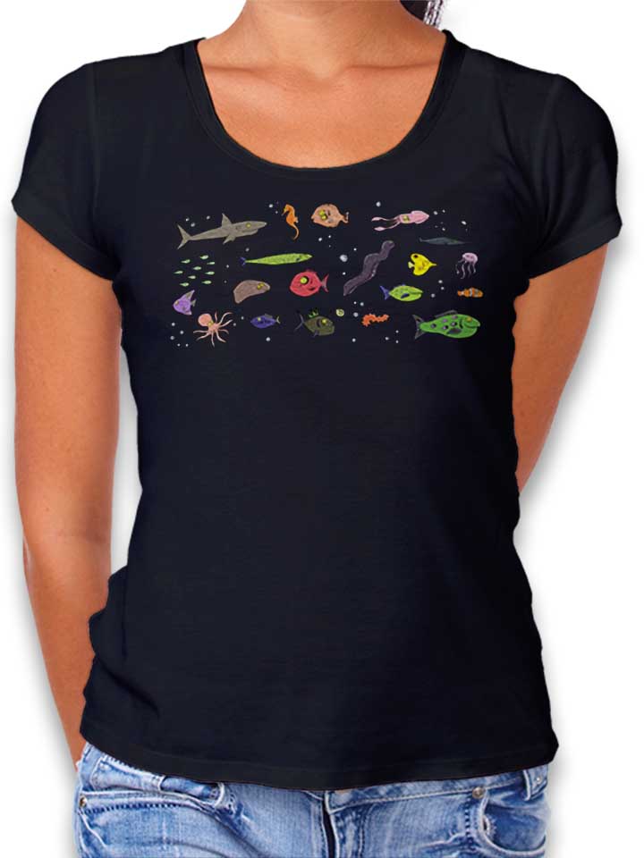 Sea Creatures Cartoon Damen T-Shirt schwarz L