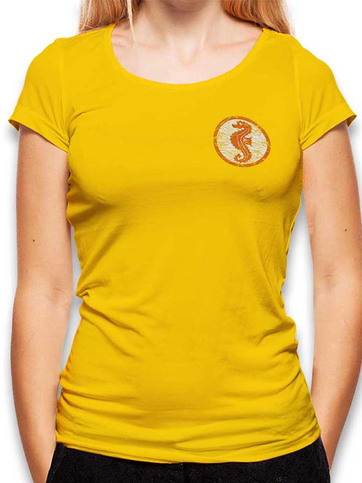 Seepferdchen Logo Vintage Chest Print Damen T-Shirt gelb L