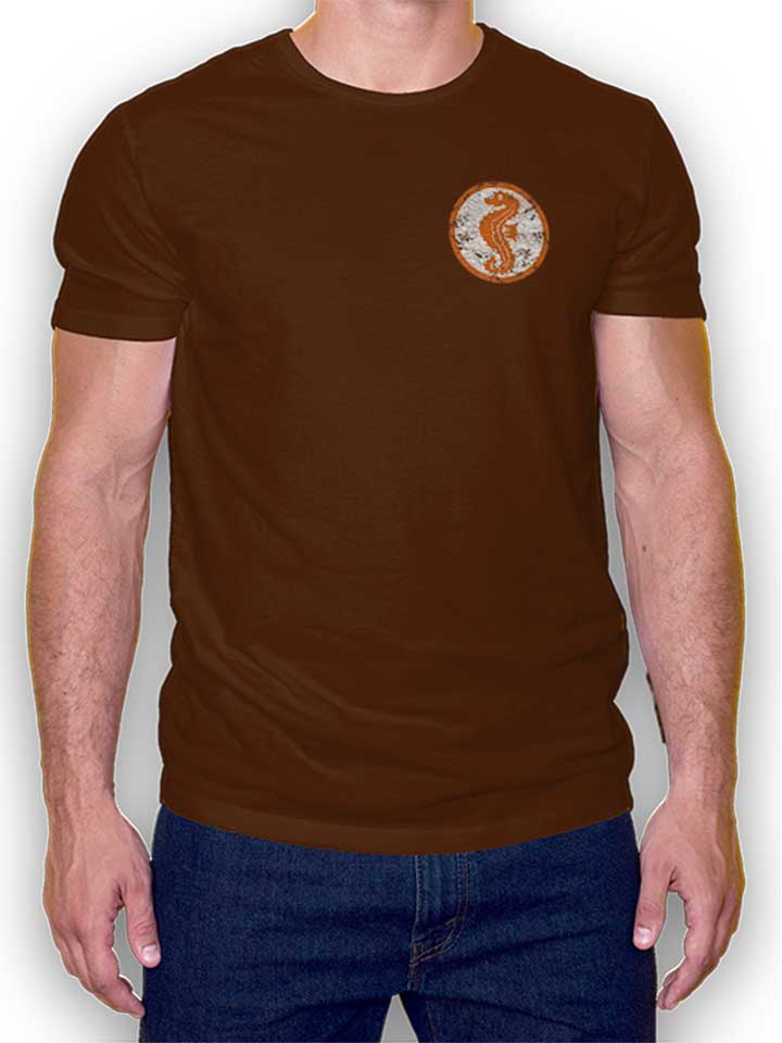 Seepferdchen Logo Vintage Chest Print T-Shirt braun L