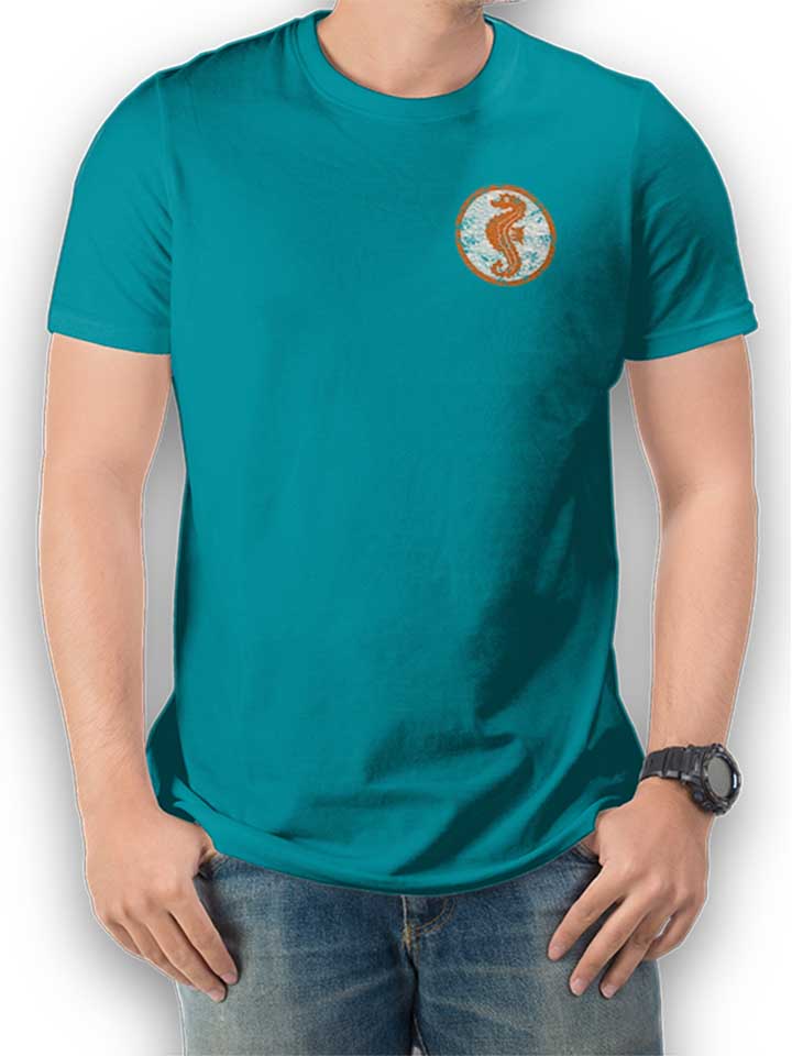 seepferdchen-logo-vintage-chest-print-t-shirt tuerkis 1