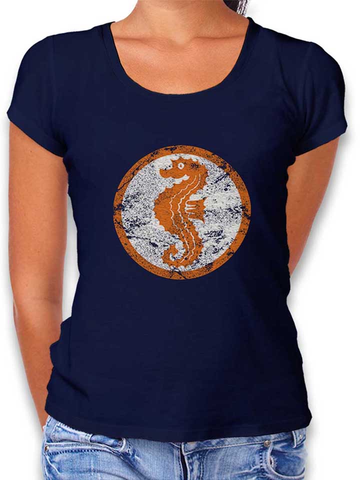 Seepferdchen Logo Vintage T-Shirt Donna blu-oltemare L