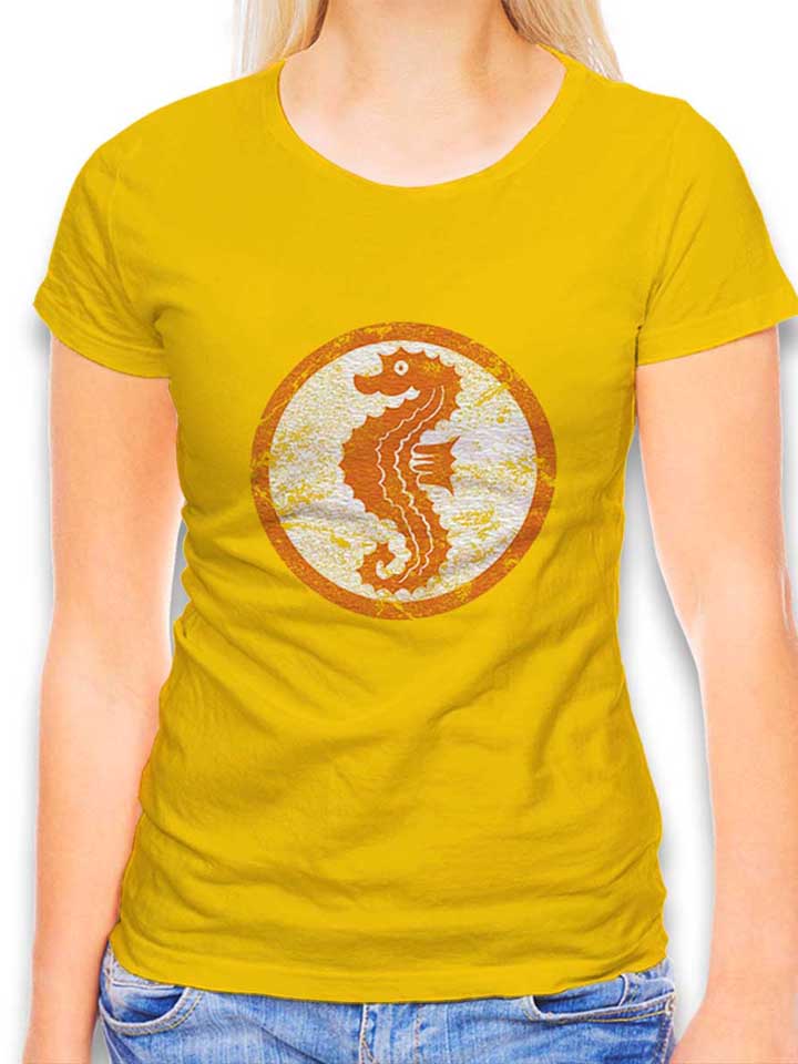 Seepferdchen Logo Vintage Damen T-Shirt gelb L