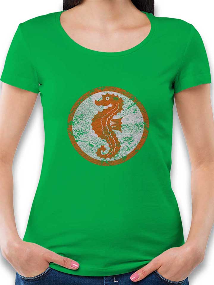 Seepferdchen Logo Vintage Damen T-Shirt gruen L