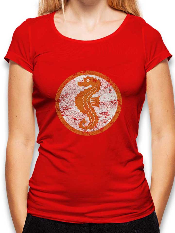 Seepferdchen Logo Vintage Damen T-Shirt rot L