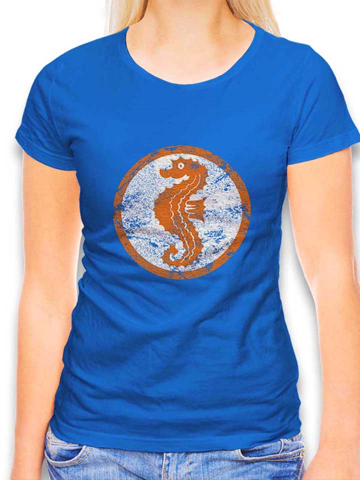 Seepferdchen Logo Vintage Damen T-Shirt royal L