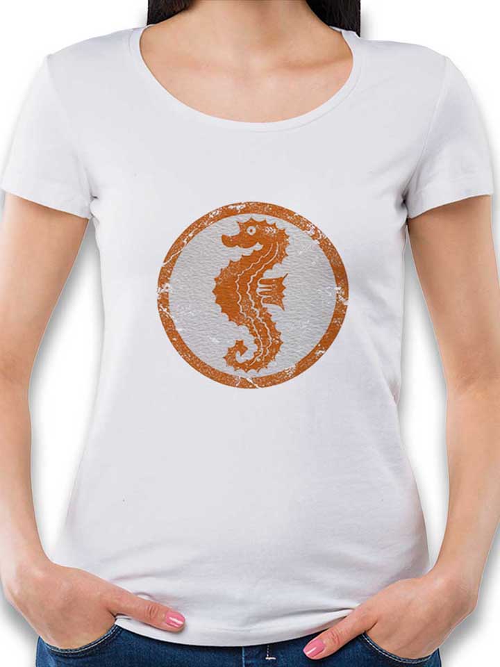 Seepferdchen Logo Vintage Damen T-Shirt weiss L