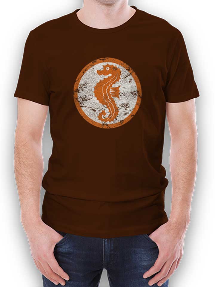 Seepferdchen Logo Vintage T-Shirt braun L