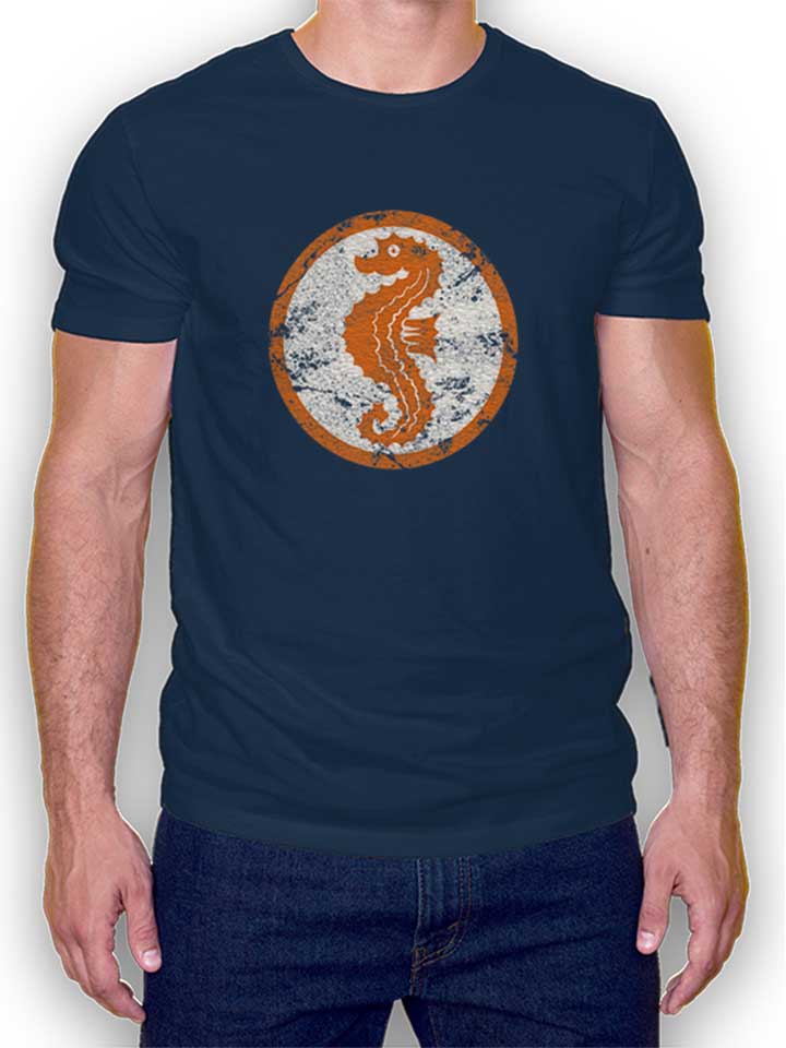 Seepferdchen Logo Vintage T-Shirt dunkelblau L