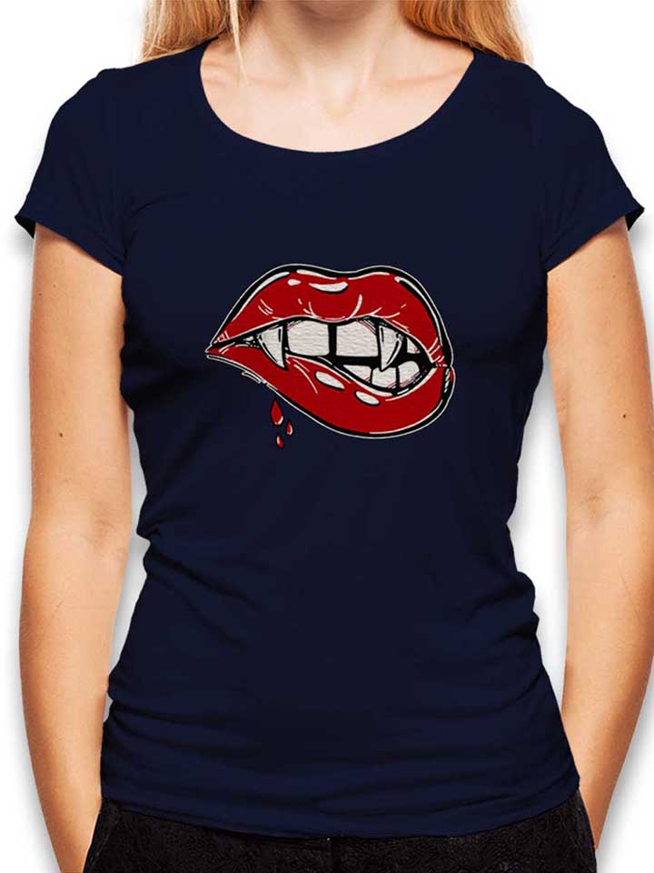 sexy-vampire-lips-damen-t-shirt dunkelblau 1