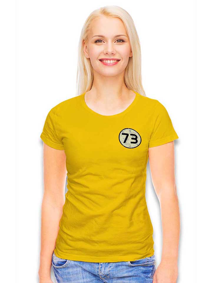 sheldon-73-logo-vintage-chest-print-damen-t-shirt gelb 2