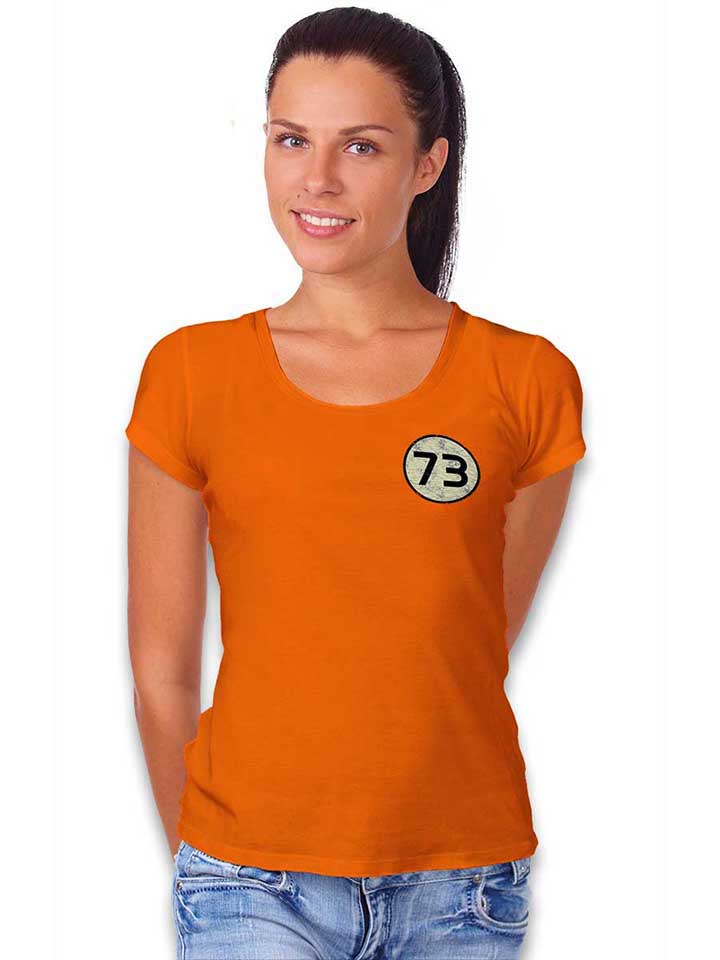 sheldon-73-logo-vintage-chest-print-damen-t-shirt orange 2