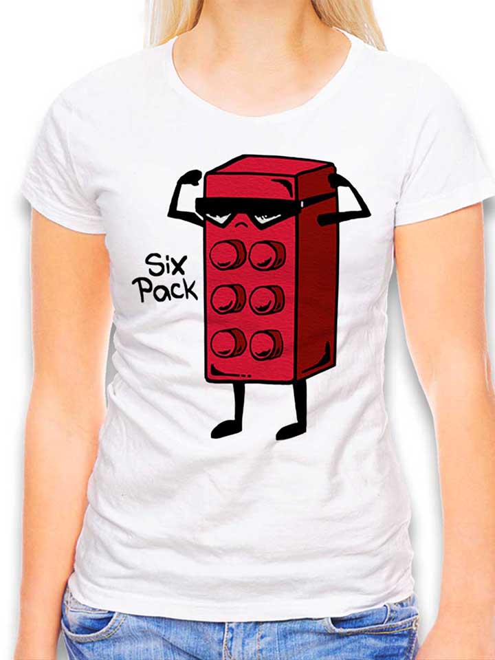 Six Pack Brick Damen T-Shirt weiss L