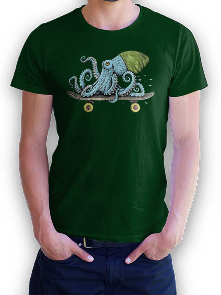 Skateboard Octopus T-Shirt vert-fonc L