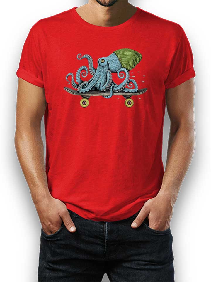 Skateboard Octopus T-Shirt red L