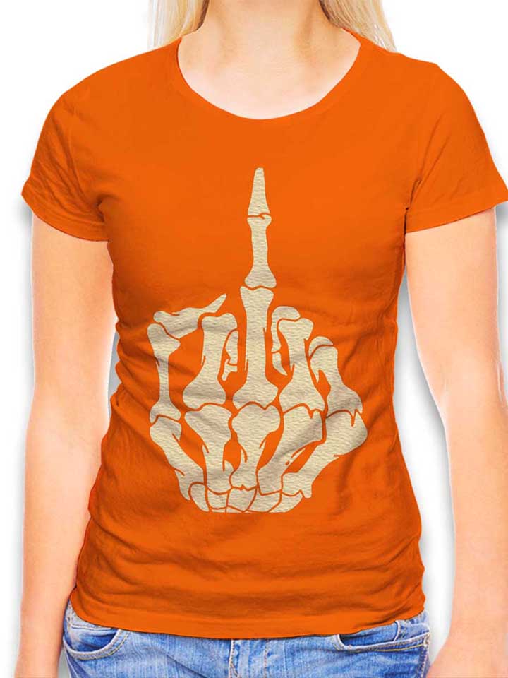 skelett-mittelfinger-damen-t-shirt orange 1