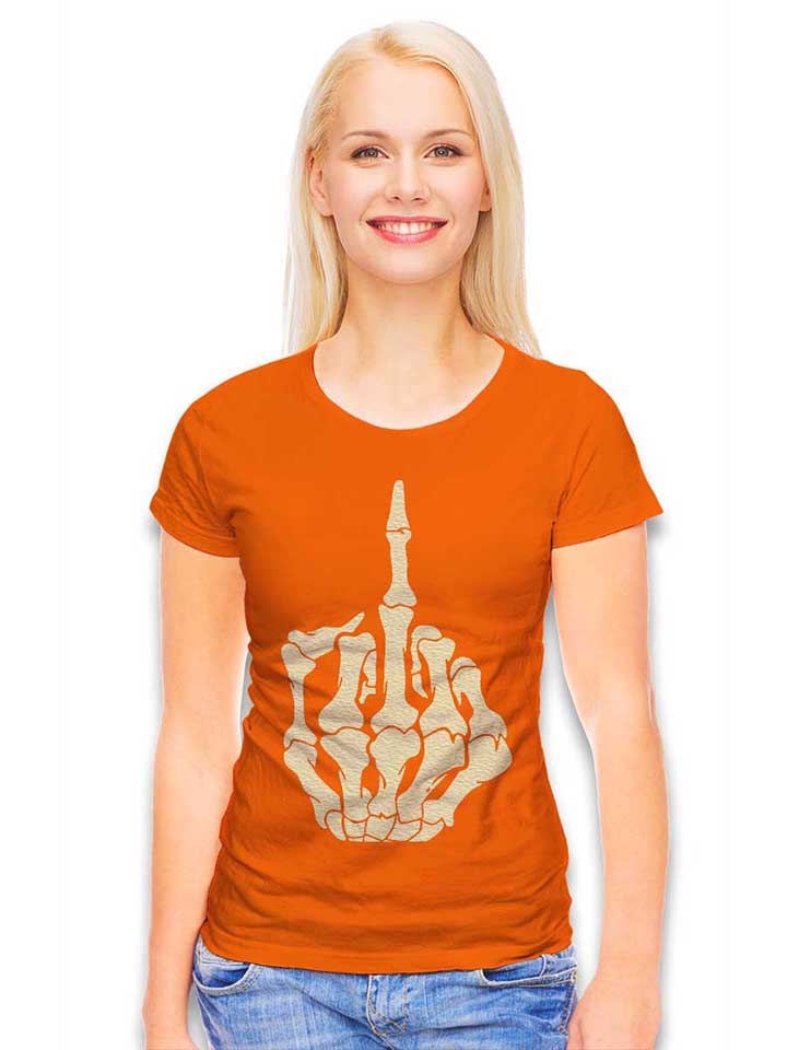 skelett-mittelfinger-damen-t-shirt orange 2