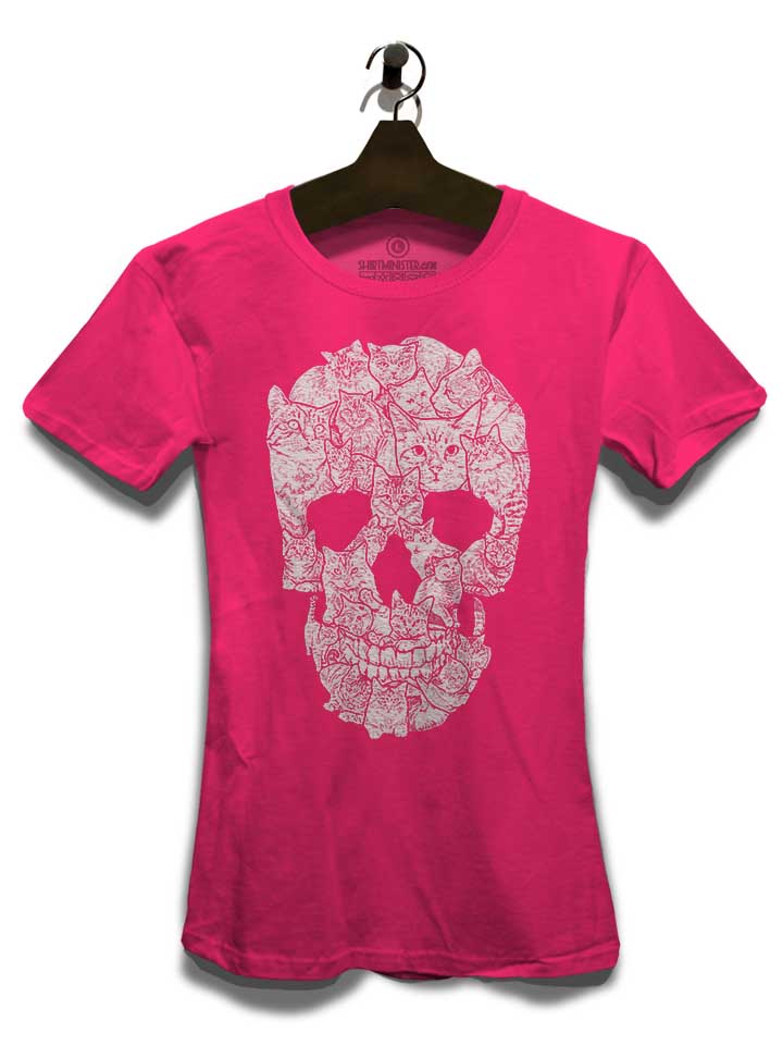 sketchy-cat-skull-damen-t-shirt fuchsia 3
