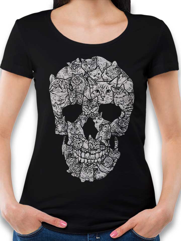 sketchy-cat-skull-damen-t-shirt schwarz 1