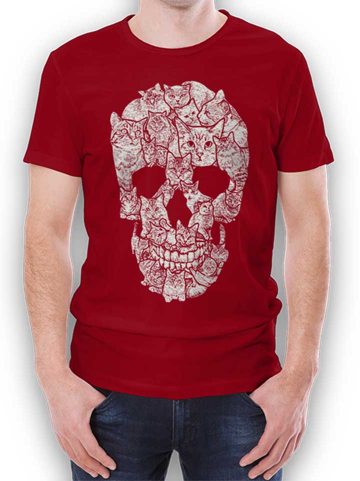 Sketchy Cat Skull T-Shirt bordeaux L