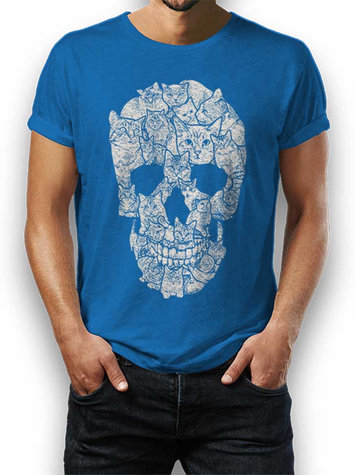 Sketchy Cat Skull T-Shirt royal-blue L