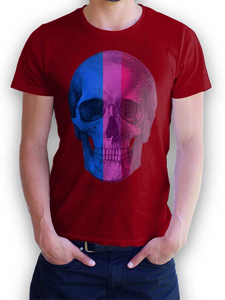 Skull Blue Pink Red T-Shirt bordeaux L