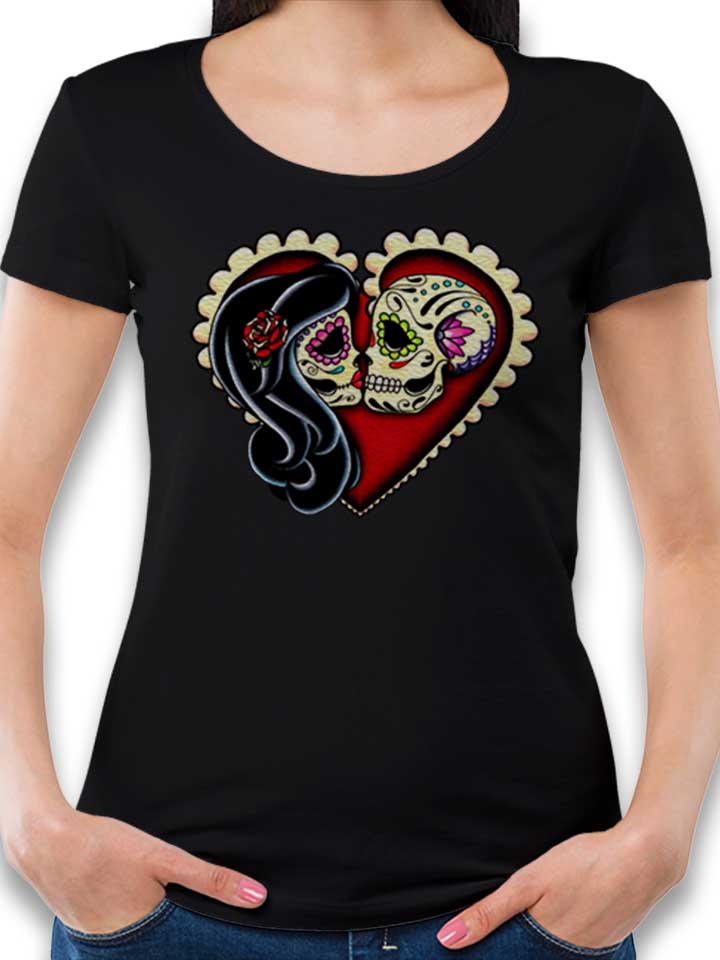 Skull Lovers Heart Damen T-Shirt schwarz L