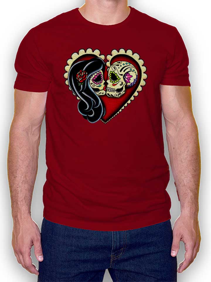 Skull Lovers Heart T-Shirt bordeaux L