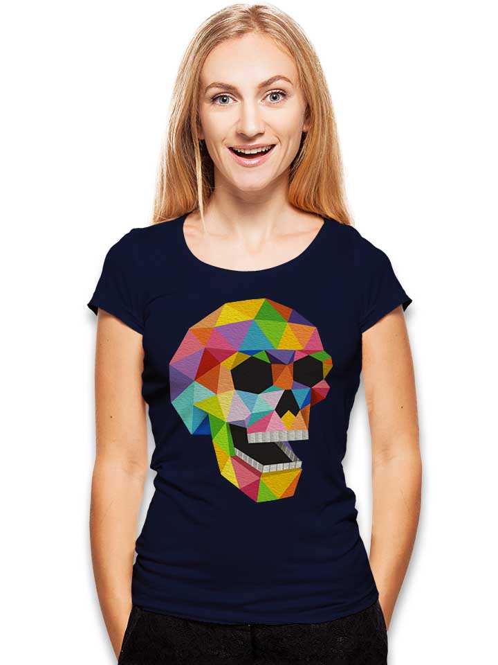 skull-polygons-damen-t-shirt dunkelblau 2