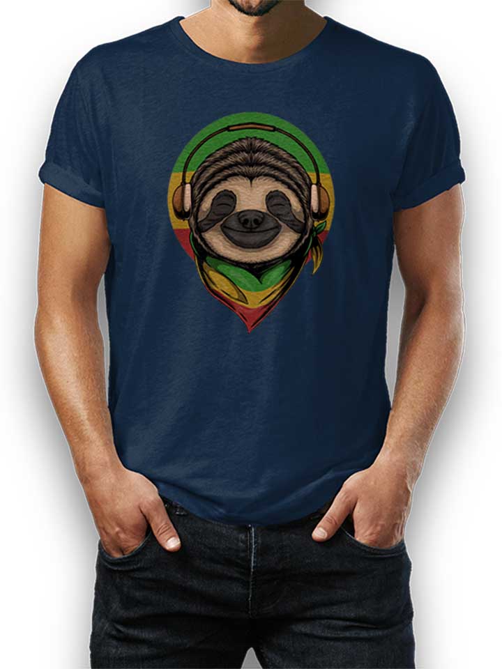 sloth-rasta-headphones-t-shirt dunkelblau 1