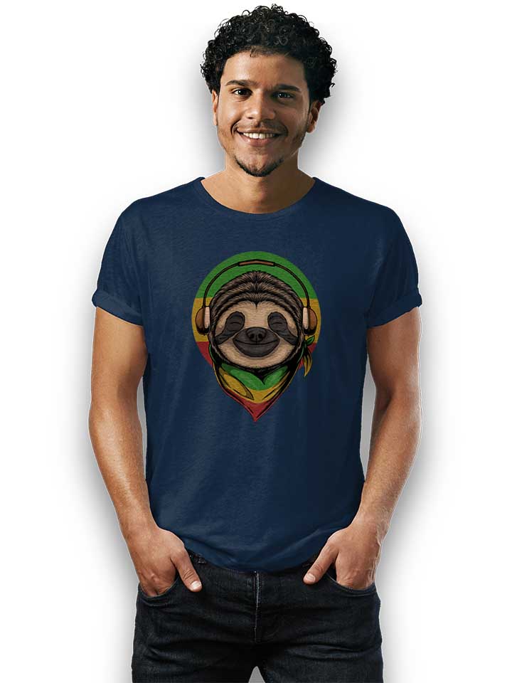 sloth-rasta-headphones-t-shirt dunkelblau 2