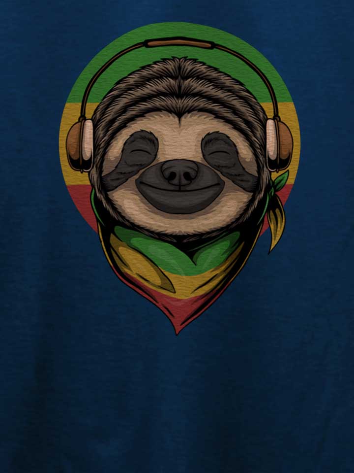 sloth-rasta-headphones-t-shirt dunkelblau 4