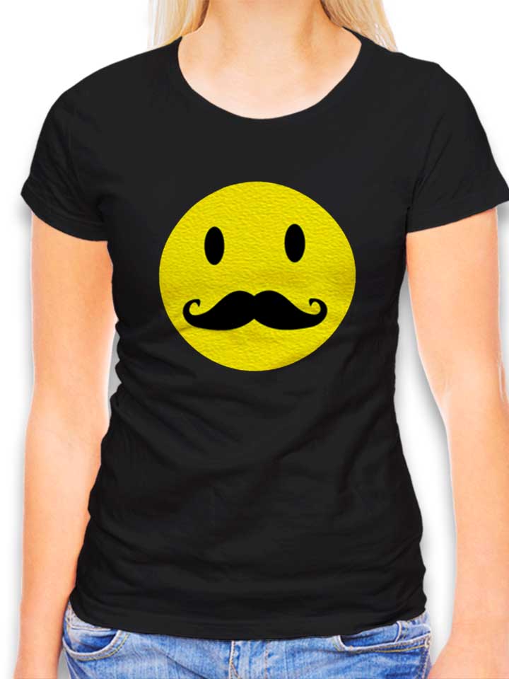 Smiley Mustache Damen T-Shirt schwarz L