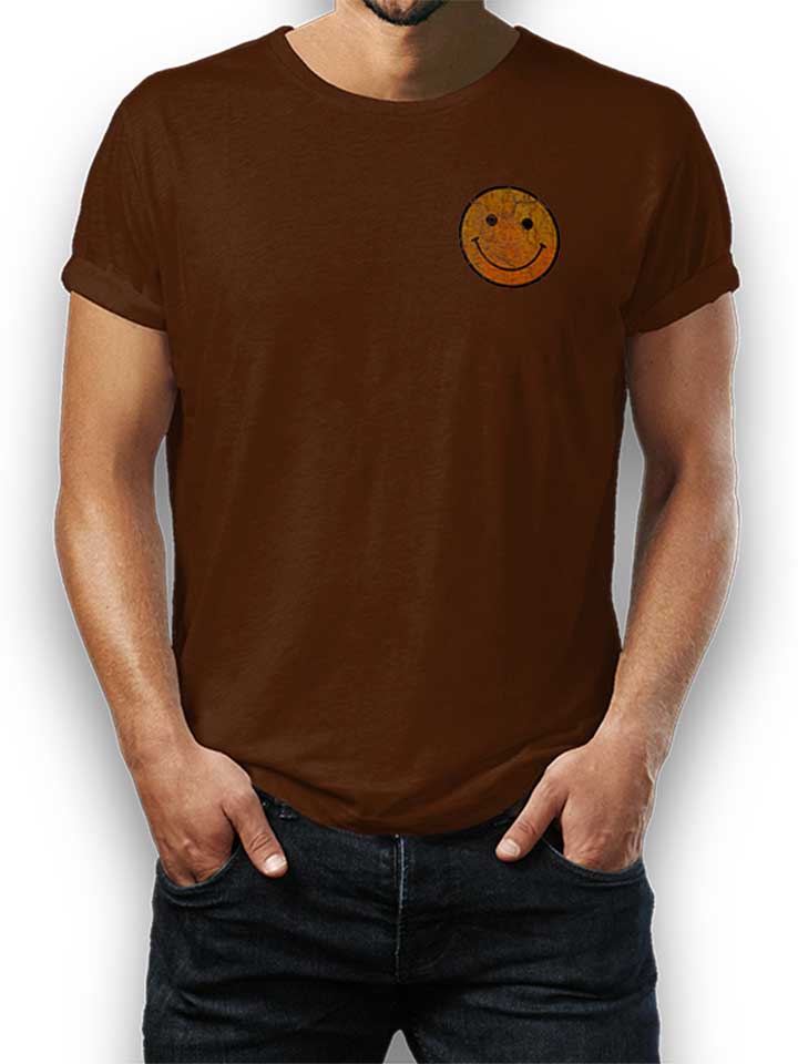 Smiley Vintage Chest Print T-Shirt brown L