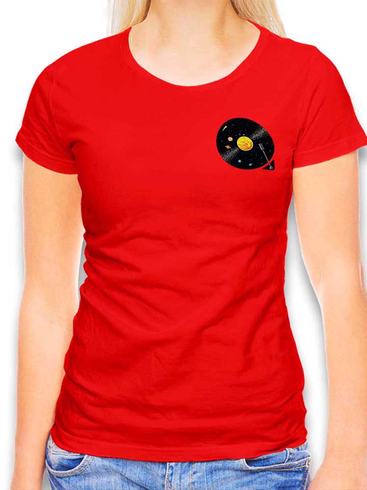 Solar System Vinyl Record Chest Print T-Shirt Femme rouge L