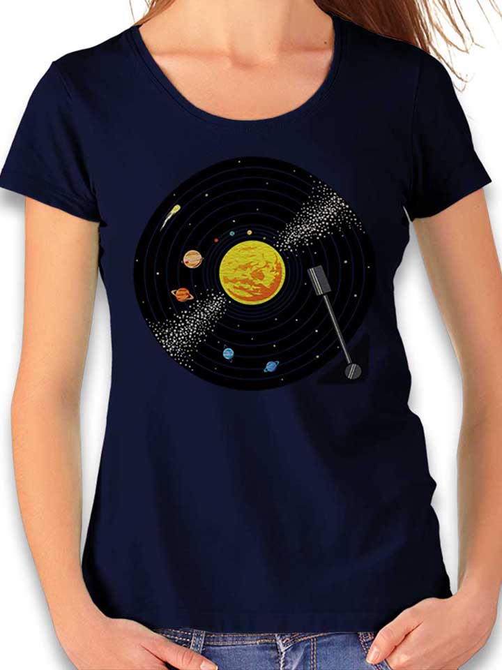 Solar System Vinyl Record Damen T-Shirt dunkelblau L