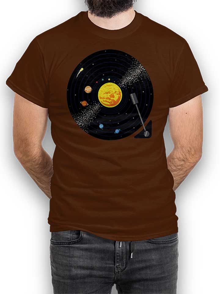Solar System Vinyl Record T-Shirt brown L