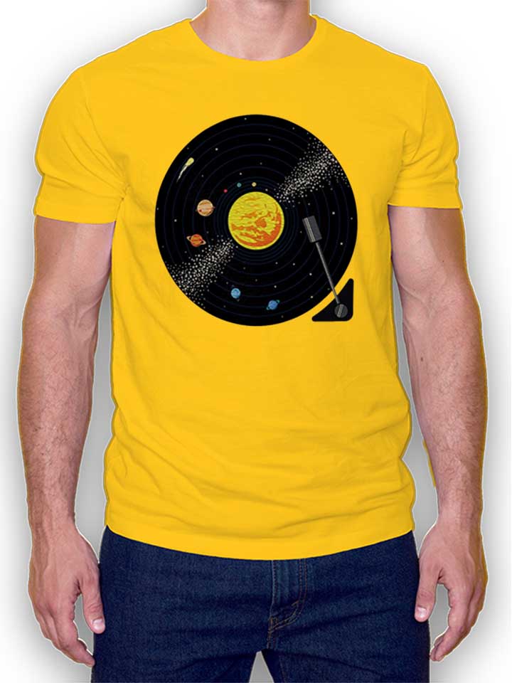 Solar System Vinyl Record T-Shirt yellow L
