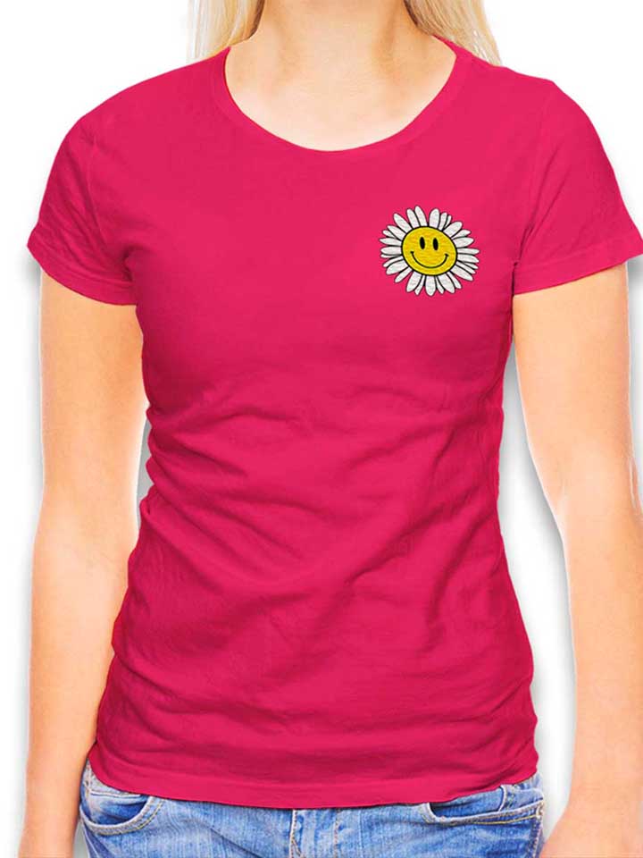 Sonnenblumen Smiley Chest Print Damen T-Shirt fuchsia L
