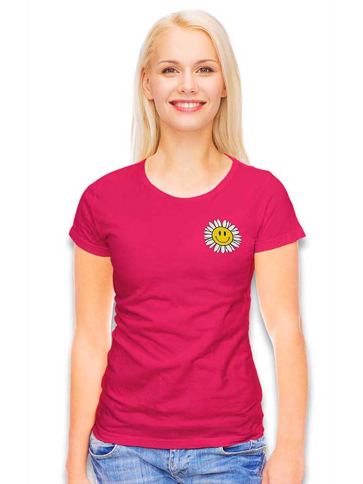 sonnenblumen-smiley-chest-print-damen-t-shirt fuchsia 2