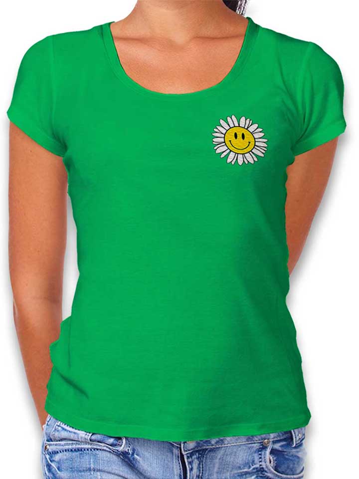 sonnenblumen-smiley-chest-print-damen-t-shirt gruen 1