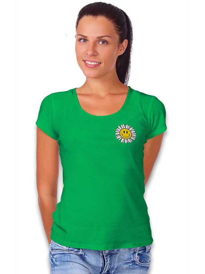 sonnenblumen-smiley-chest-print-damen-t-shirt gruen 2