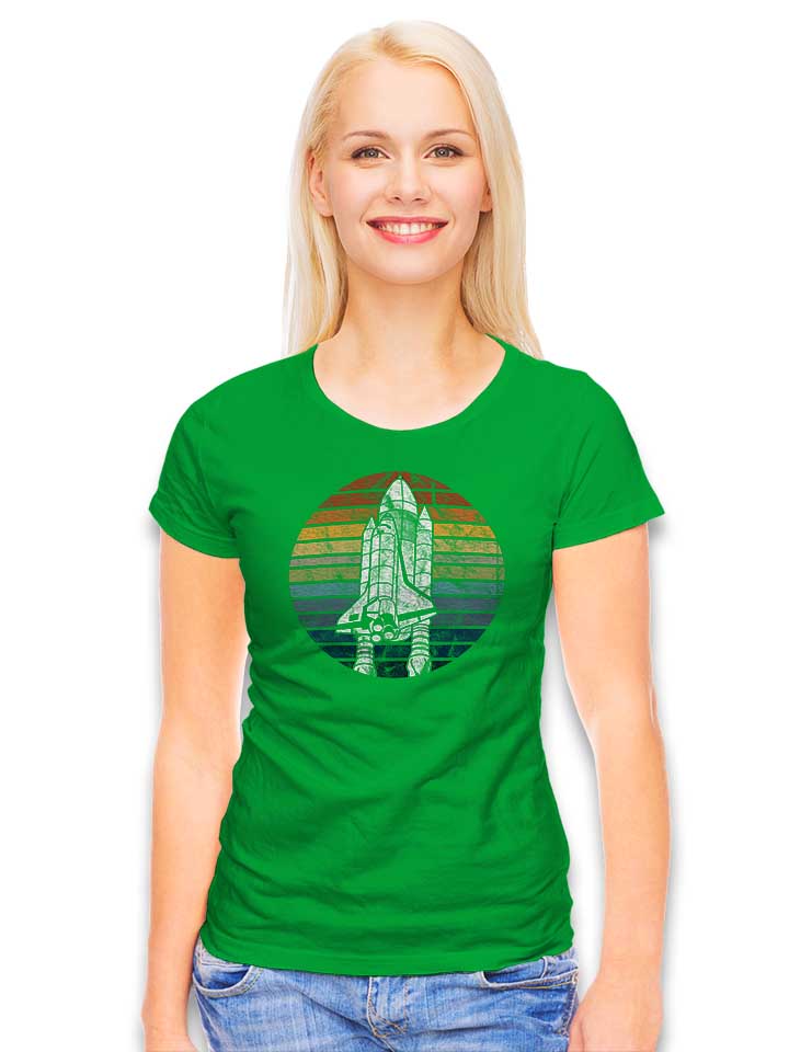 space-astronaut-retro-spaceship-damen-t-shirt gruen 2