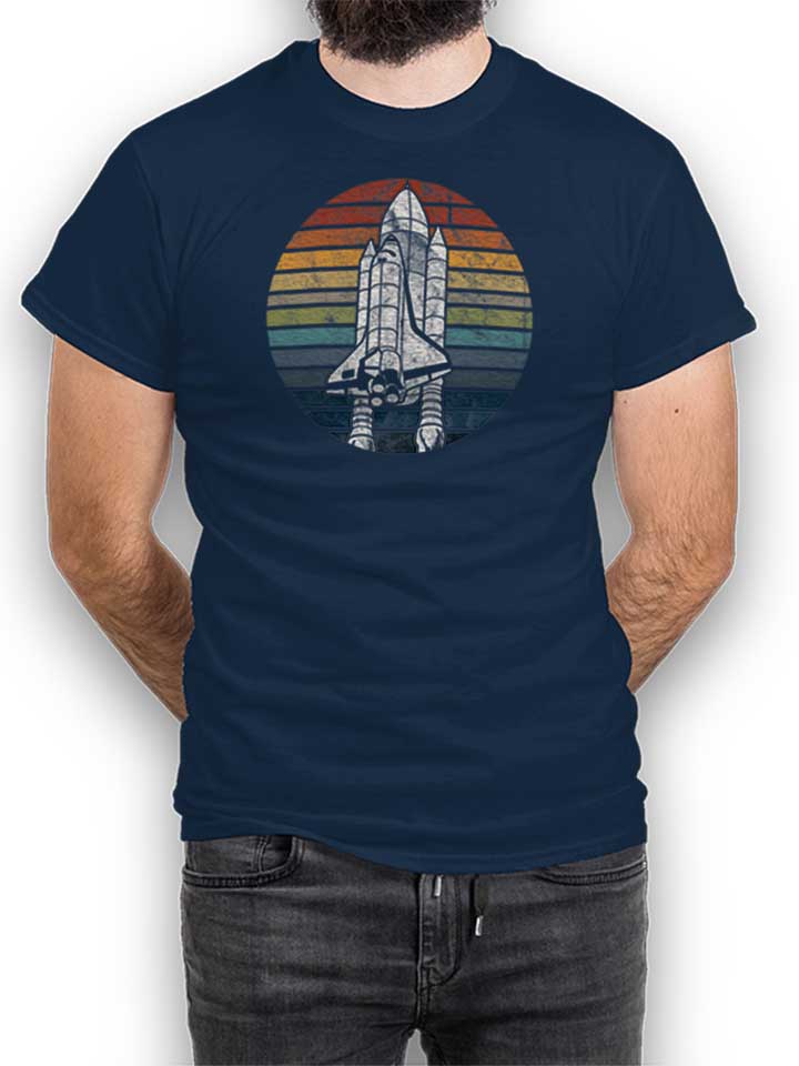 Space Astronaut Retro Spaceship T-Shirt dunkelblau L