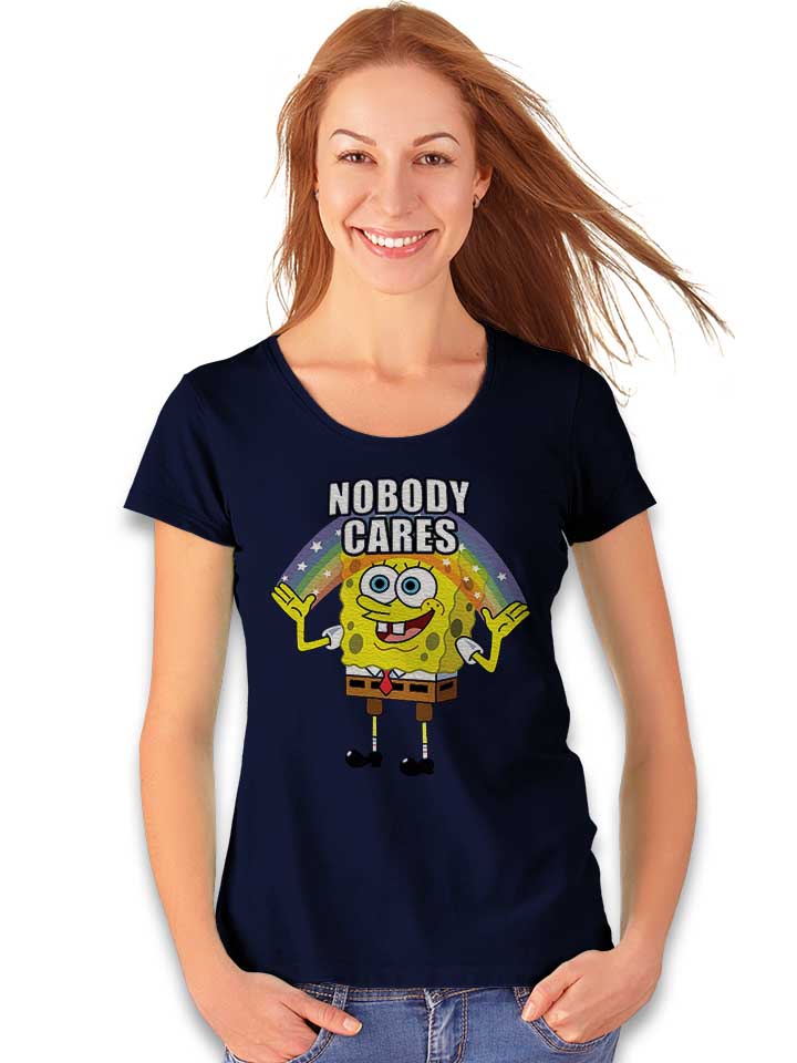 spongebob-nobody-cares-damen-t-shirt dunkelblau 2
